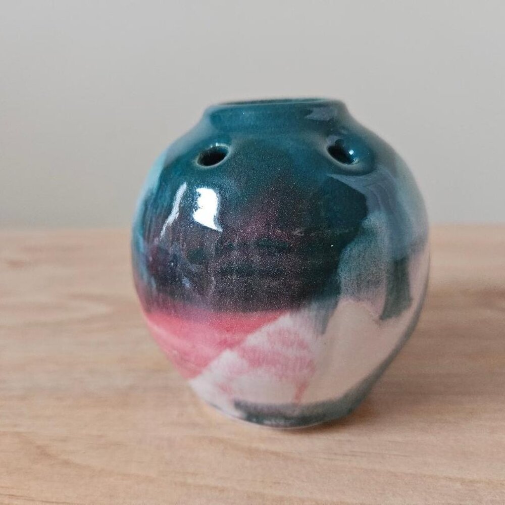 Handmade small colorful glazed vase artist Anne Young